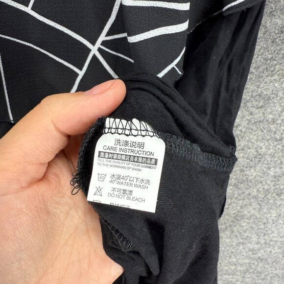 DuoDuo Dress Women XL Black Geometric Shift Midi Short Sleeve Round Neck - Picture 4 of 7